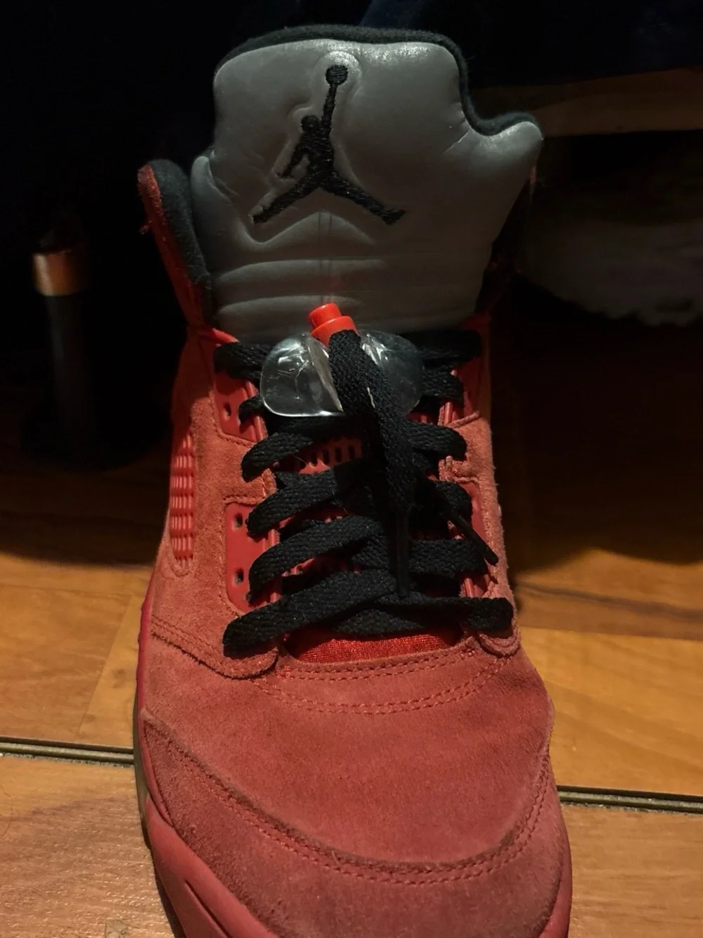 Jordan Men's Red Suede Basketball Sneakers with Black Accents